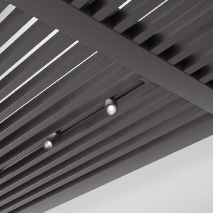 Aluminium ceiling with slats integrated Dot track